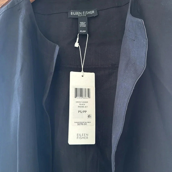 Eileen fisher Sandwashed Tencel Round Neck Jacket silk black NWT size small - Picture 7 of 16